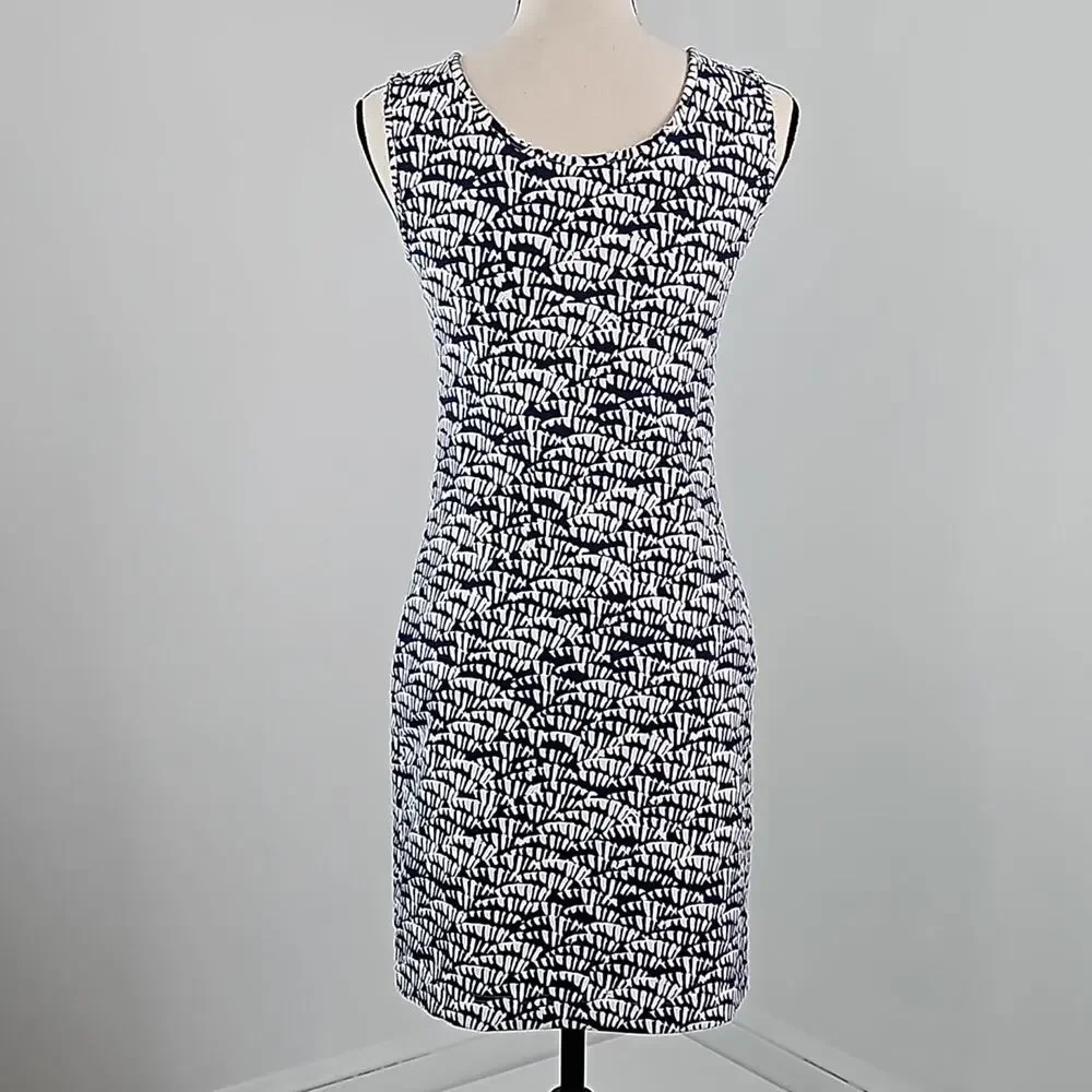 Persifor Abstract Palm Print Navy White Tank‎ Bodycon Mini Dress Women's Small
